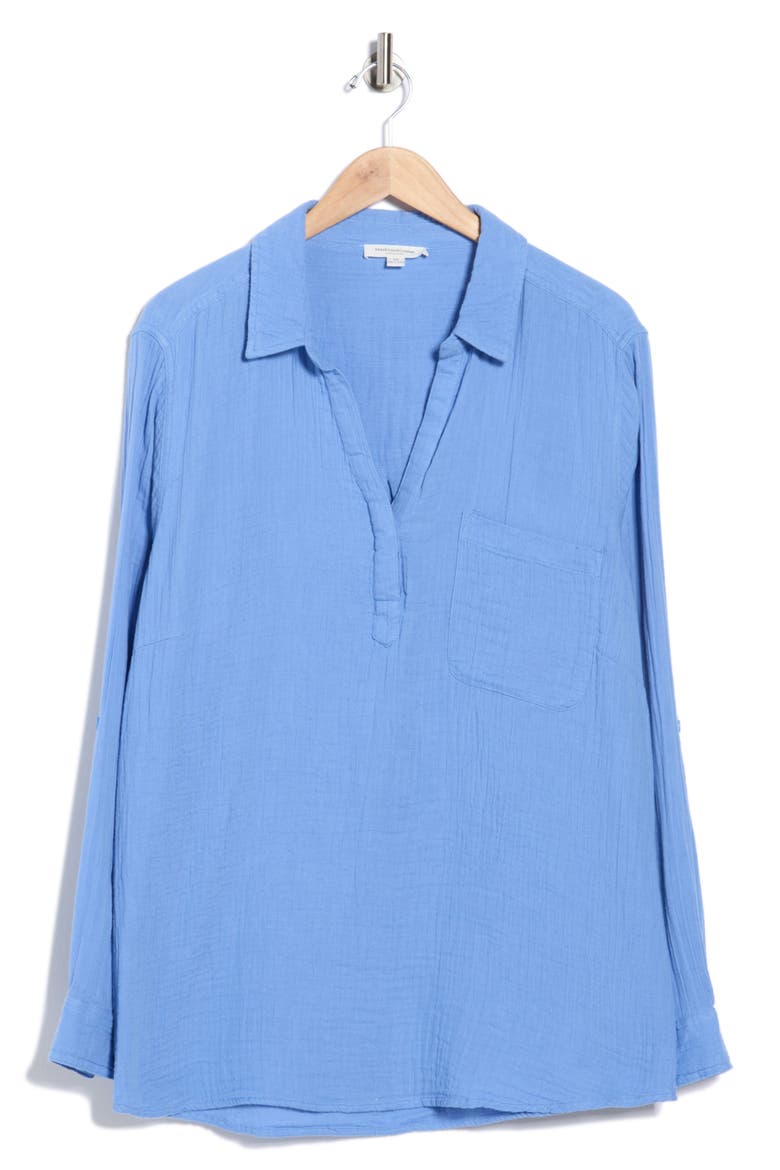 Lenora Cotton Gauze Popover Top, Alternate, color, BLUEJAY