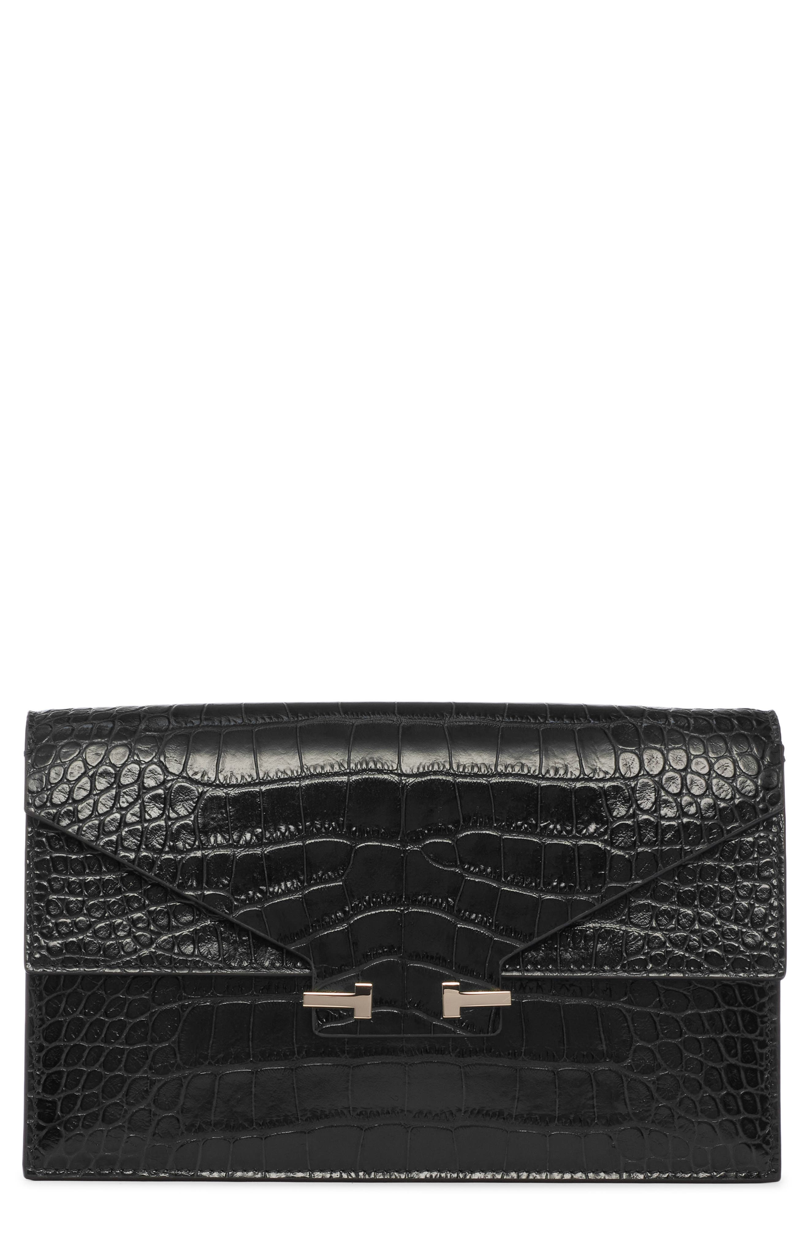 TOM FORD Mini Aube Croc Embossed Leather Shoulder Bag, Main, color, Black