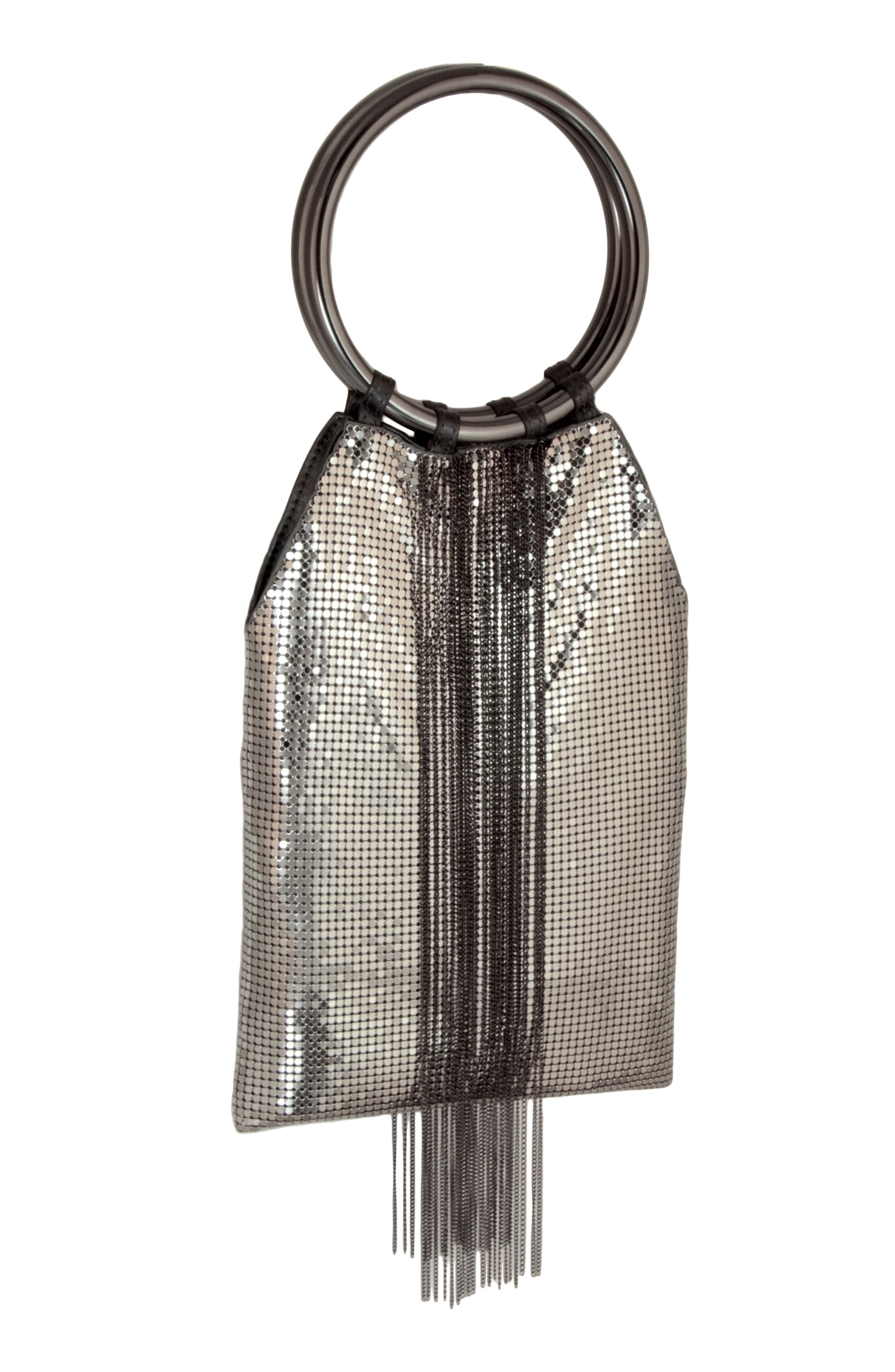 Whiting & Davis Cascade Fringe Mesh Bracelet Bag, Main, color, 