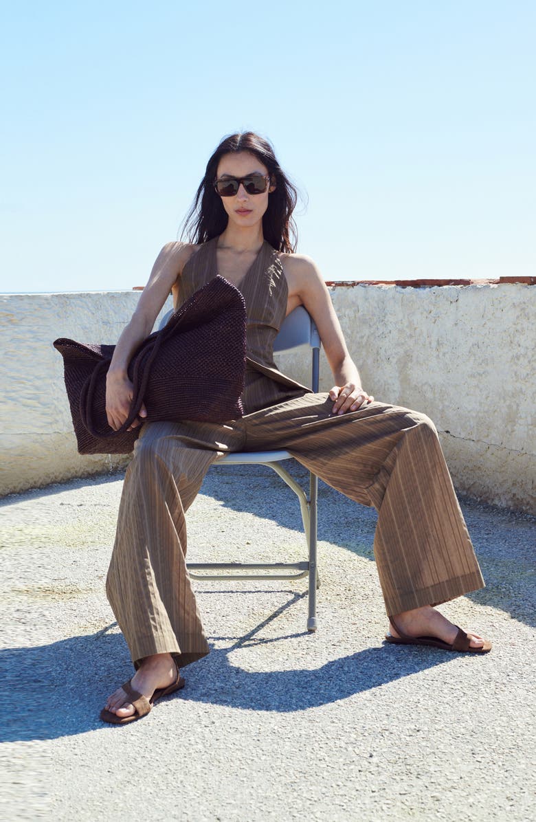 MANGO Stripe Straight Leg Pants, Alternate, color, Brown