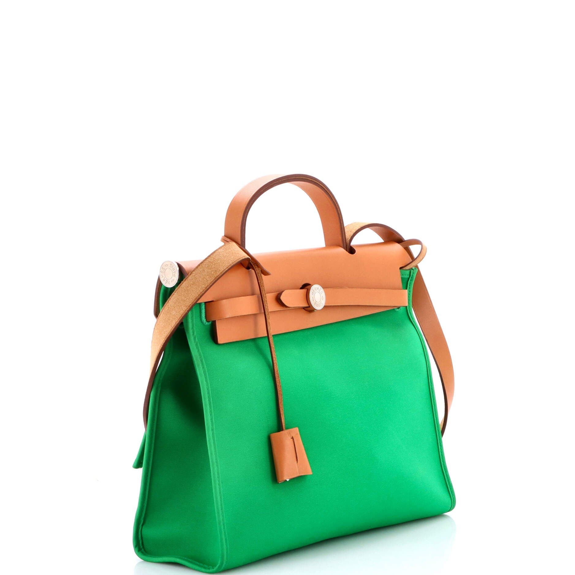 Pre-Owned Hermes Herbag Zip Leather and Toile 31, Alternate, color, Green