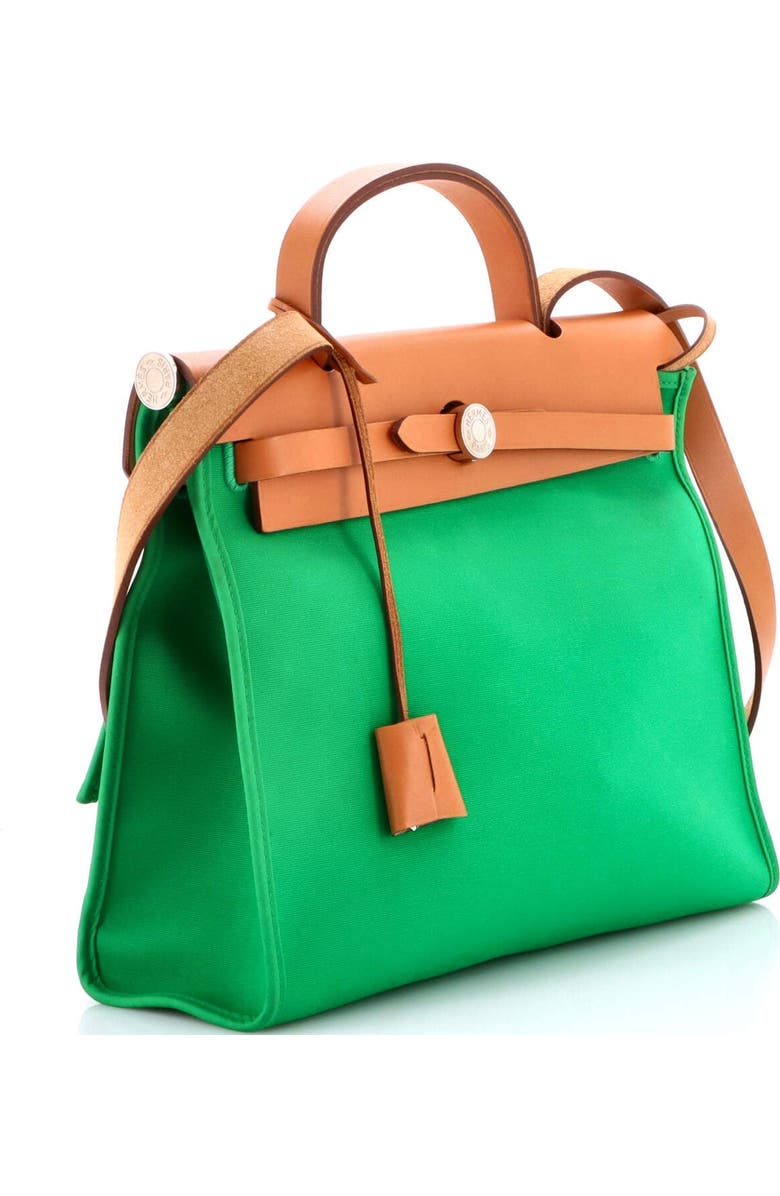 Pre-Owned Hermes Herbag Zip Leather and Toile 31, Alternate, color, Green