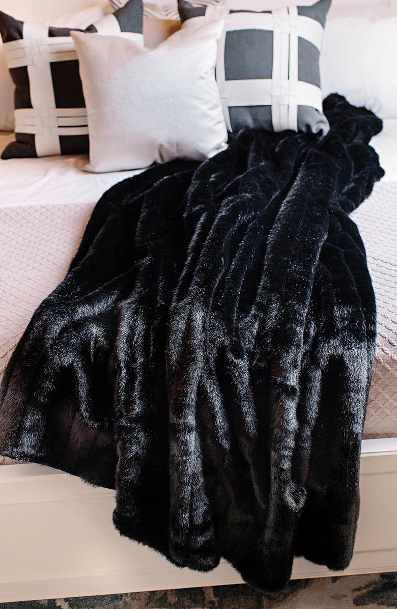 DONNA SALYERS FABULOUS FURS Signature Series Black Mink Faux Fur Throw - 60" x 86", Alternate, color, 