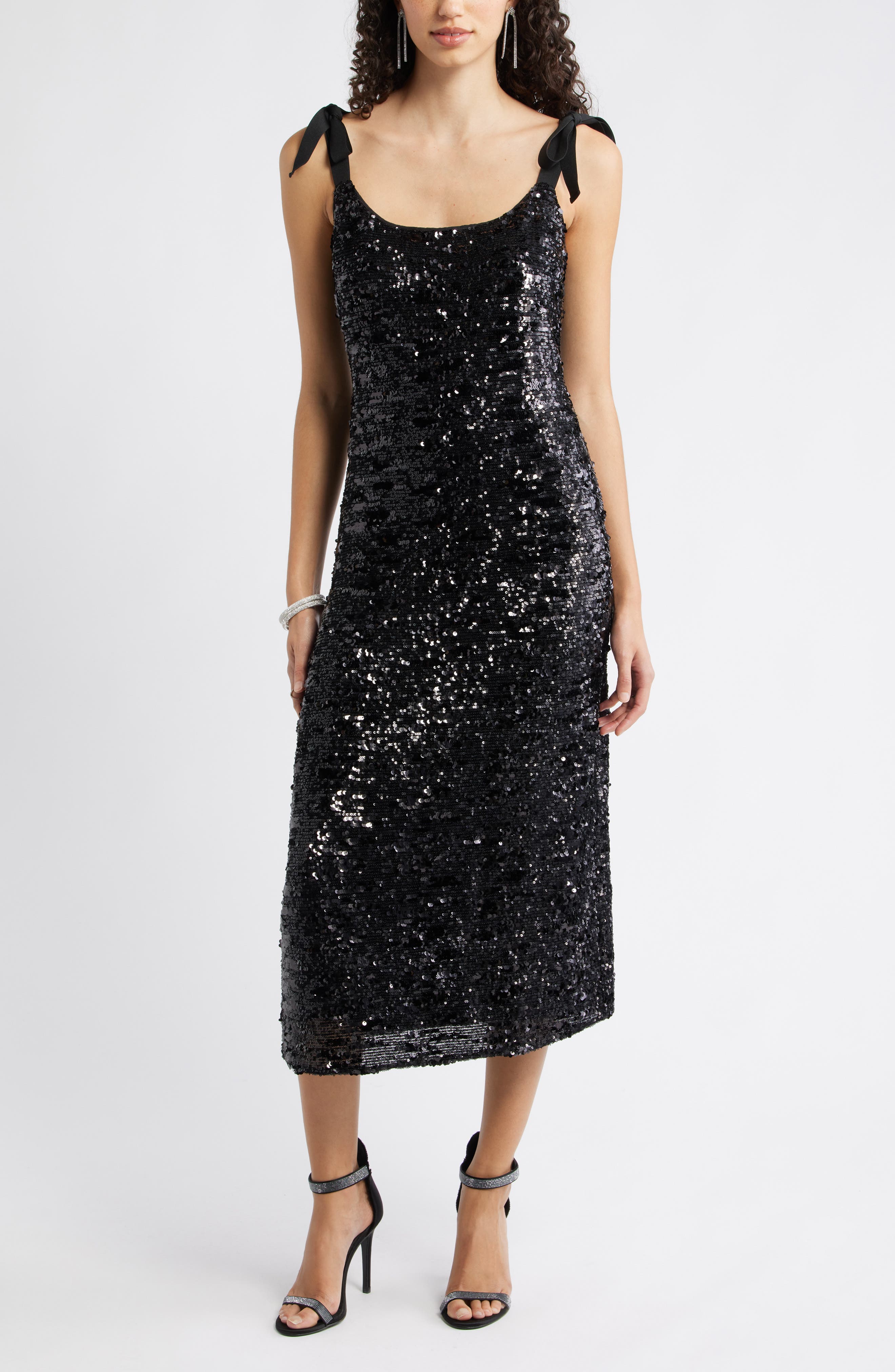 Chelsea28 Sequin Tie Shoulder Midi Dress