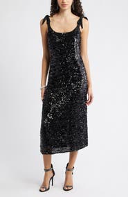 Chelsea28 Sequin Tie Shoulder Midi Dress