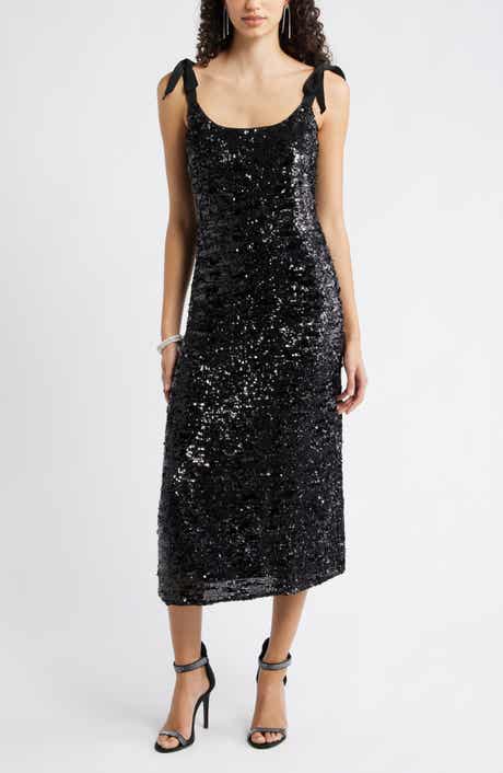 Chelsea28 Sequin Tie Shoulder Midi Dress