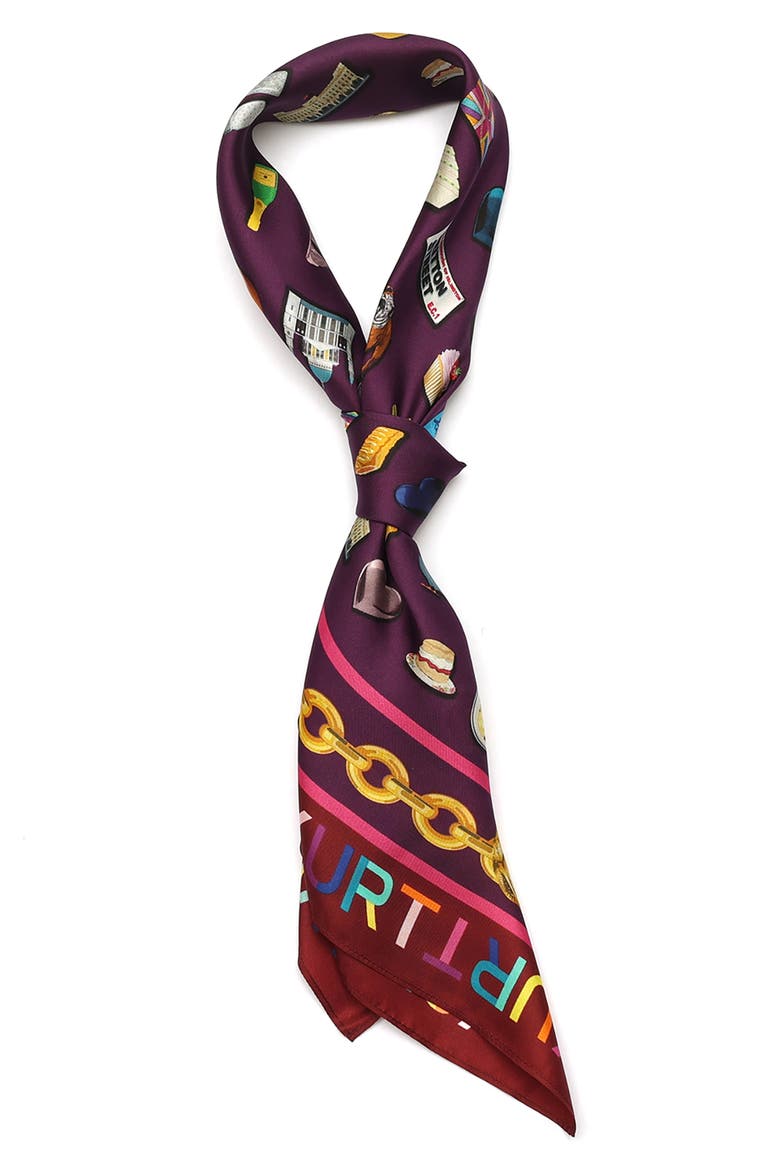 London Icons Print Silk Square Scarf, Alternate, color, CLASSIC RAINBOW