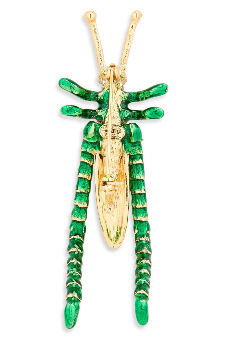 Enamel and Crystal Cricket Pin, Alternate, color, GOLD
