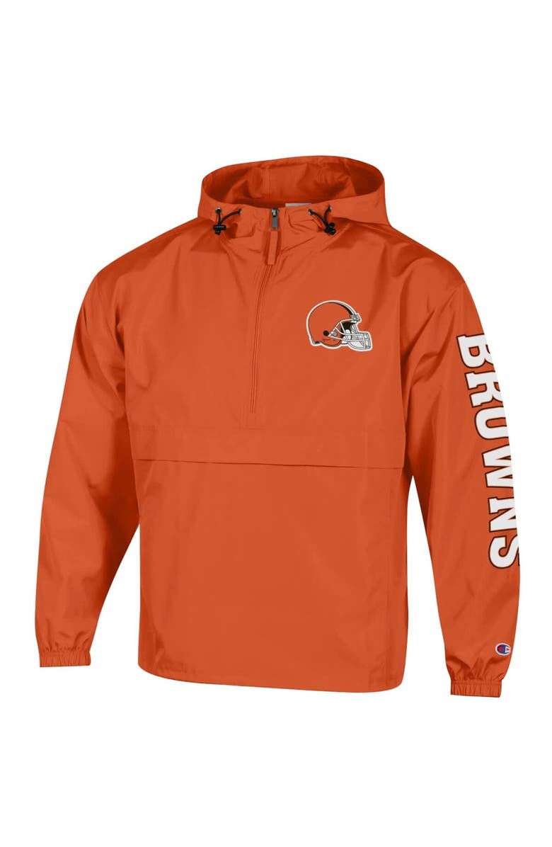 Champion Men's Champion Orange Cleveland Browns Packable Hooded Windbreaker Half-Zip Jacket, Alternate, color, Orange