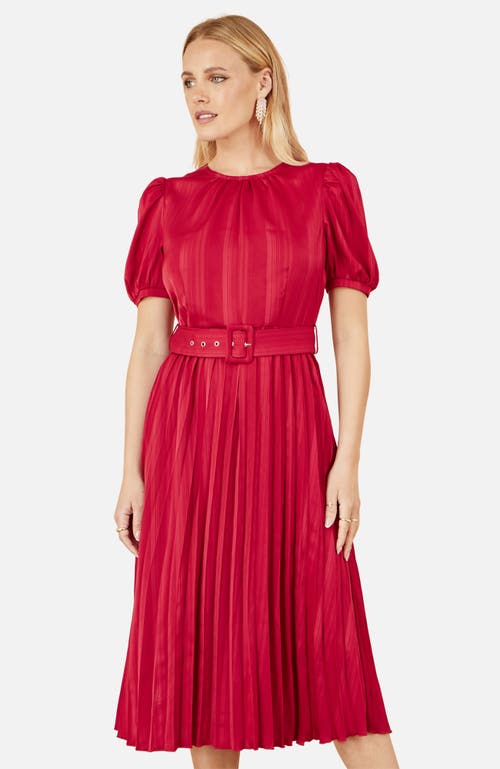 Yumi Satin Striped Midi Dress In Red