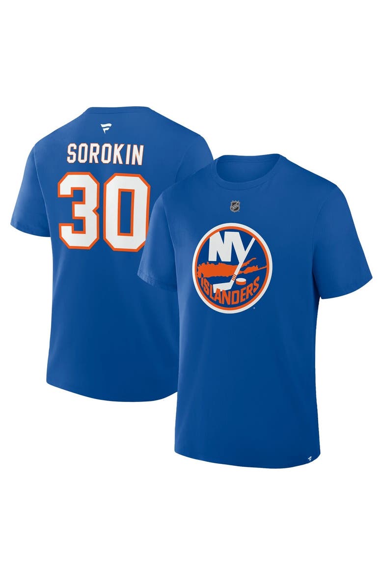 Men's Fanatics Ilya Sorokin Royal New York Islanders Authentic Stack Name & Number T-Shirt, Main, color, Royal