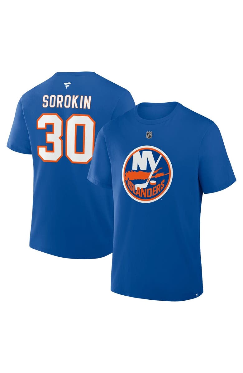 FANATICS Men's Fanatics Ilya Sorokin Royal New York Islanders Authentic Stack Name & Number T-Shirt, Main, color, Royal