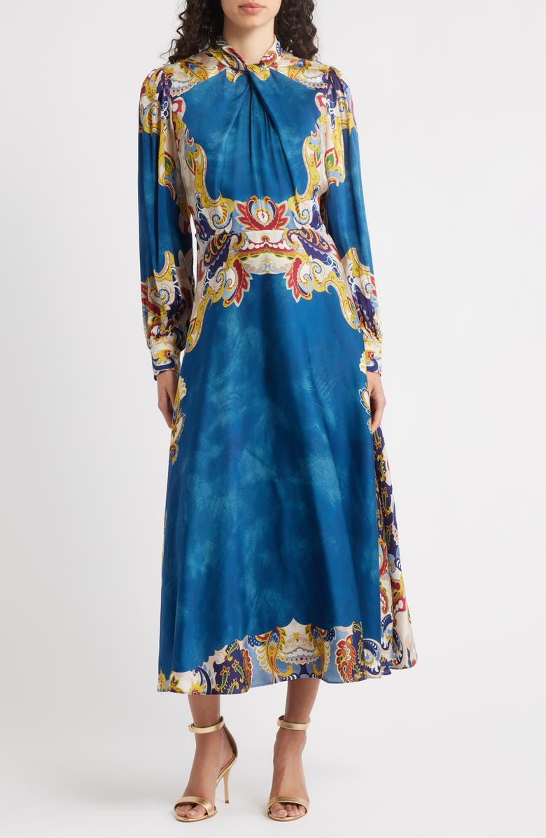 Elie Tahari The Raquel Long Sleeve Maxi Dress, Main, color, Eclipse Paisley Print