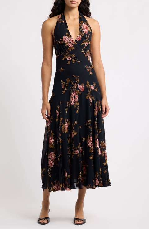 Briony Floral Halter Neck Midi Dress