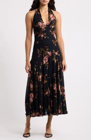 Reformation Briony Floral Halter Neck Midi Dress