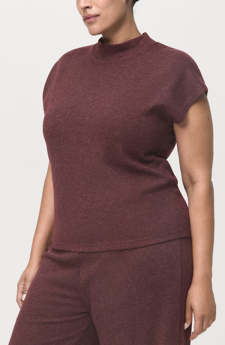 MANGO Mock Neck Cap Sleeve Knit Top, Alternate, color, Burgundy