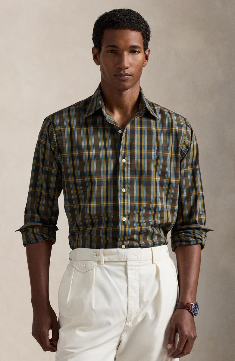 Polo Ralph Lauren Classic Fit Plaid Performance Oxford Button-Down Shirt, Alternate, color, Navy Brown Multi