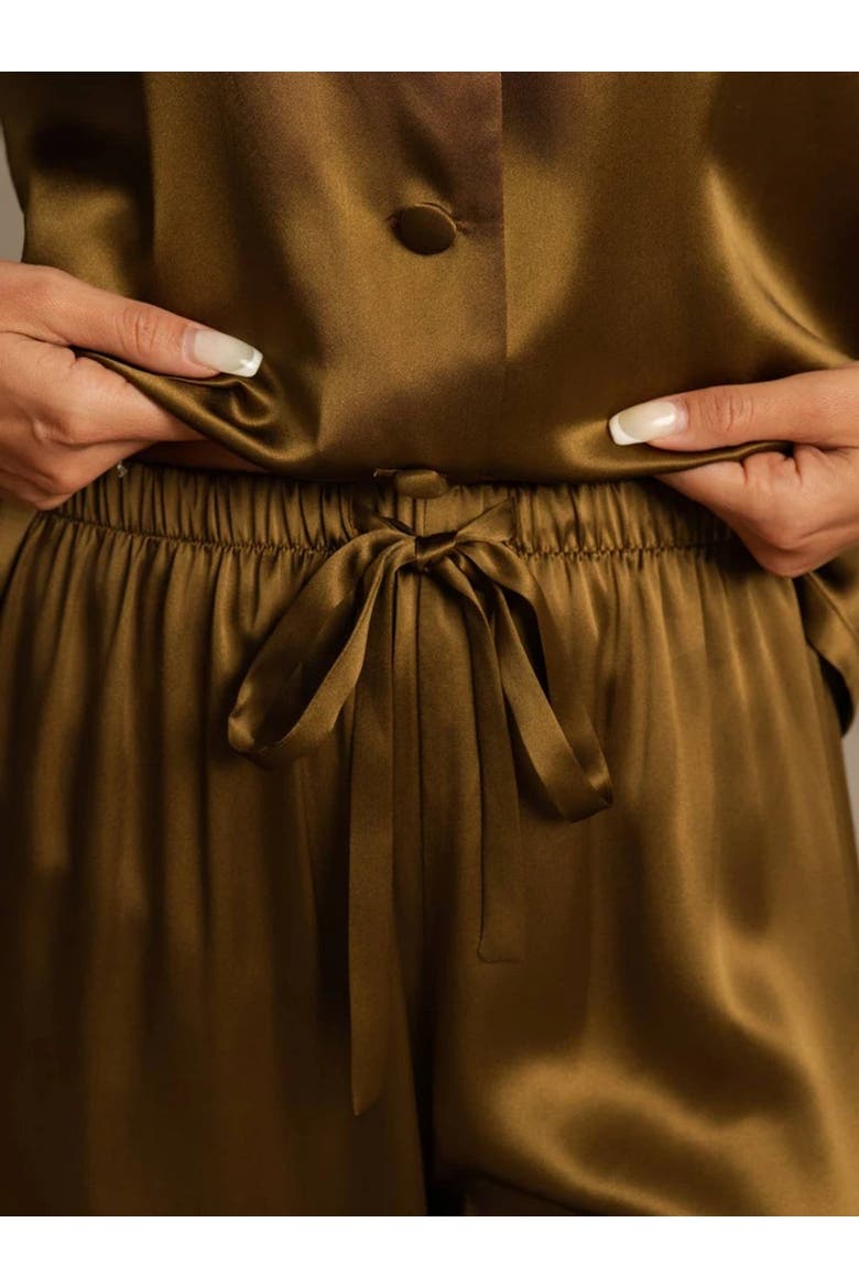 Pure Silk Long Sleeve Pajamas, Alternate, color, Brown