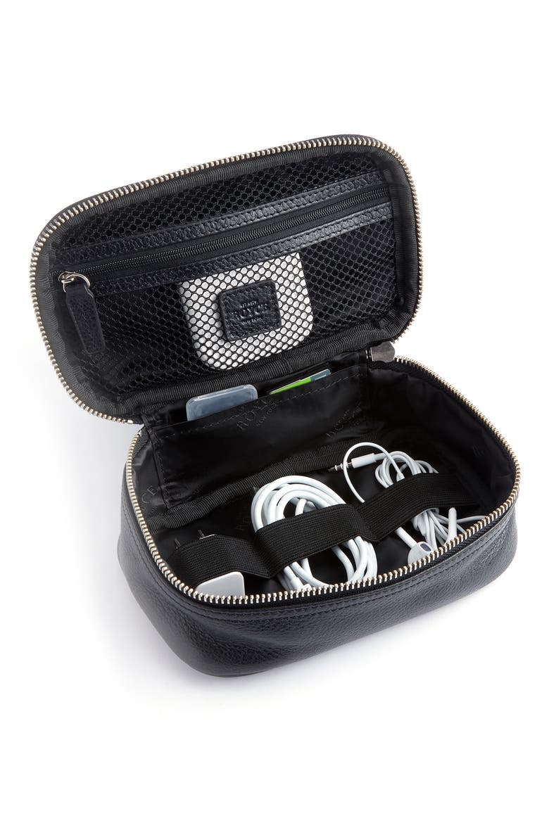 Leather Tech Accessory Case, Alternate, color, BLACK