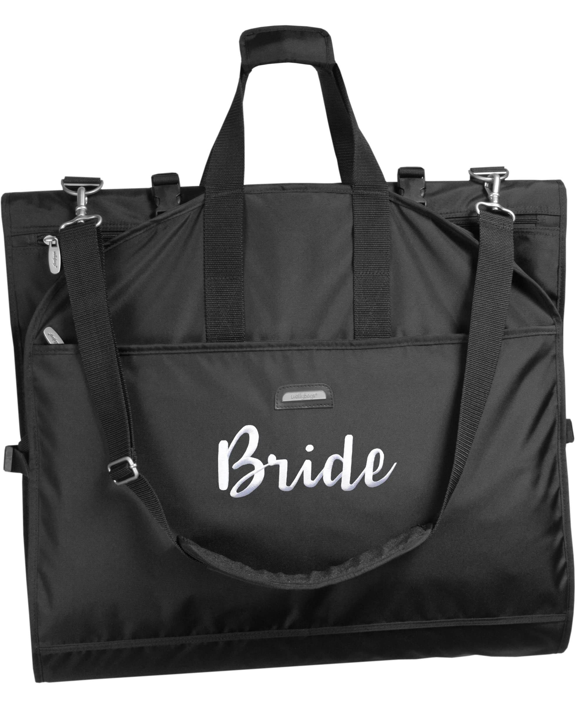 Wallybags 66" Premium Tri-Fold Carry On Destination Wedding Gown Travel Bag with multiple pockets and shoulder strap, Black, Main, color, Bride