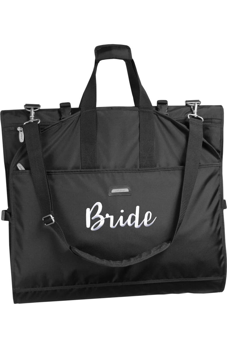 Wallybags 66" Premium Tri-Fold Carry On Destination Wedding Gown Travel Bag with multiple pockets and shoulder strap, Black, Main, color, Bride