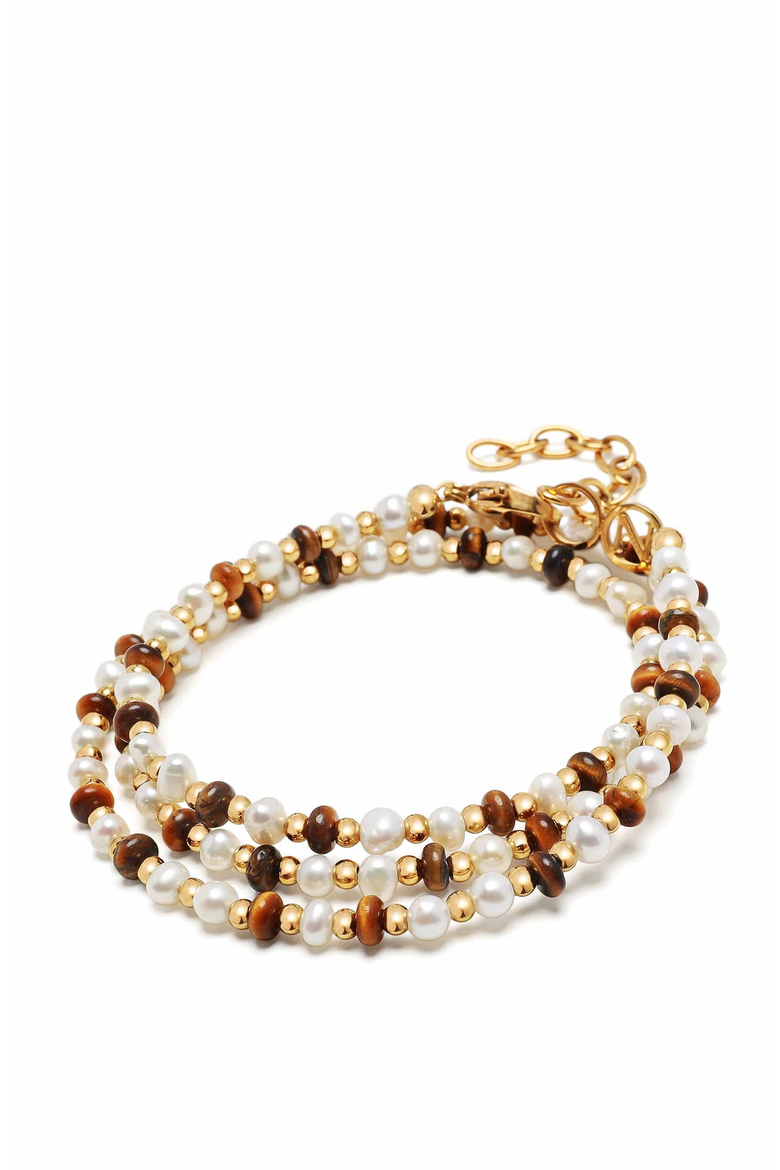 White Pearl and Brown Tiger Eye Wrap Bracelet, Main, color, White Pearl / Tiger Eye/ Gold