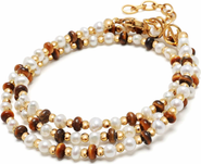 Nialaya White Pearl and Brown Tiger Eye Wrap Bracelet