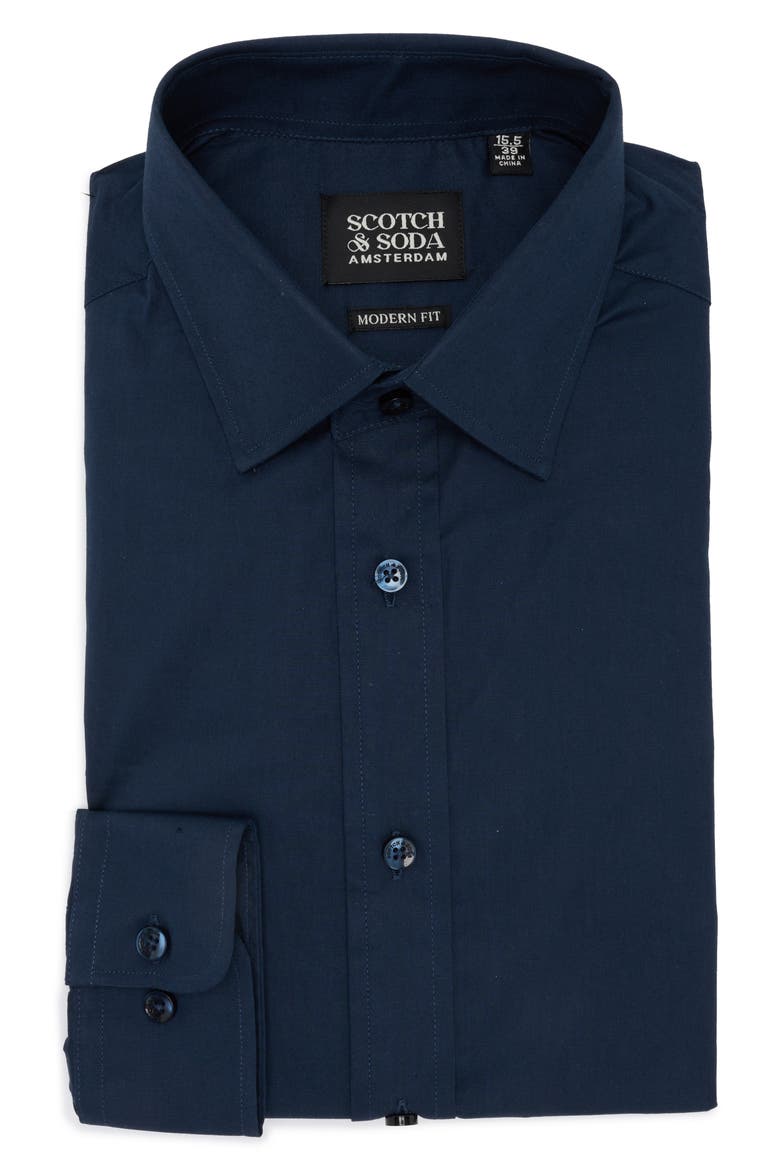 Modern Fit Stretch Cotton Dress Shirt, Alternate, color, NAVY
