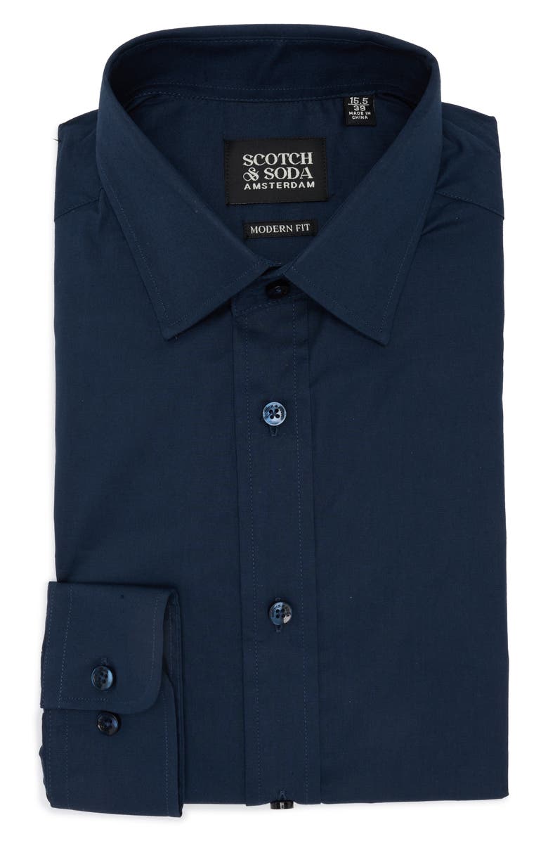 Scotch & Soda Modern Fit Stretch Cotton Dress Shirt, Alternate, color, Navy