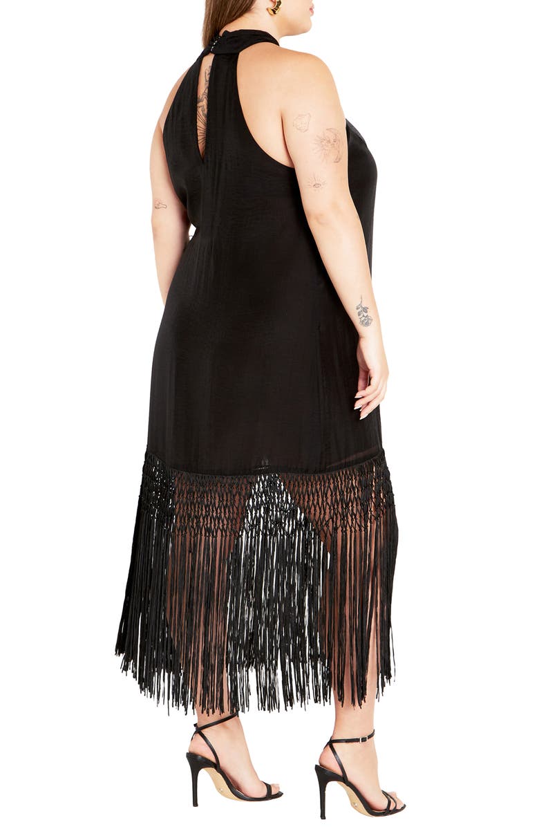 City Chic Calypso Fringe Maxi Dress, Alternate, color, Black
