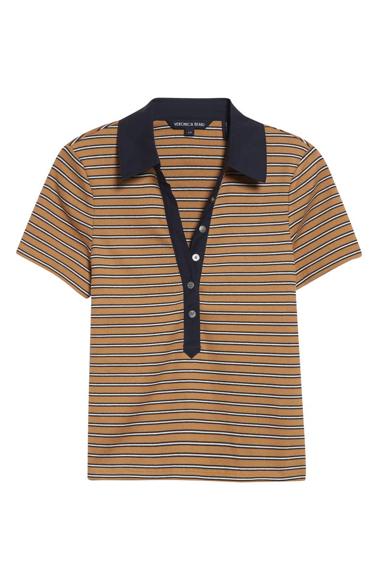 Veronica Beard Kearney Stripe Stretch Cotton Rib Polo, Alternate, color, Brown Multi