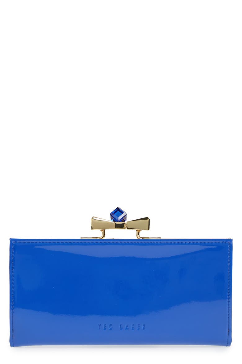 'Franny' Patent Leather Matinee Wallet, Main, color, BRIGHT BLUE