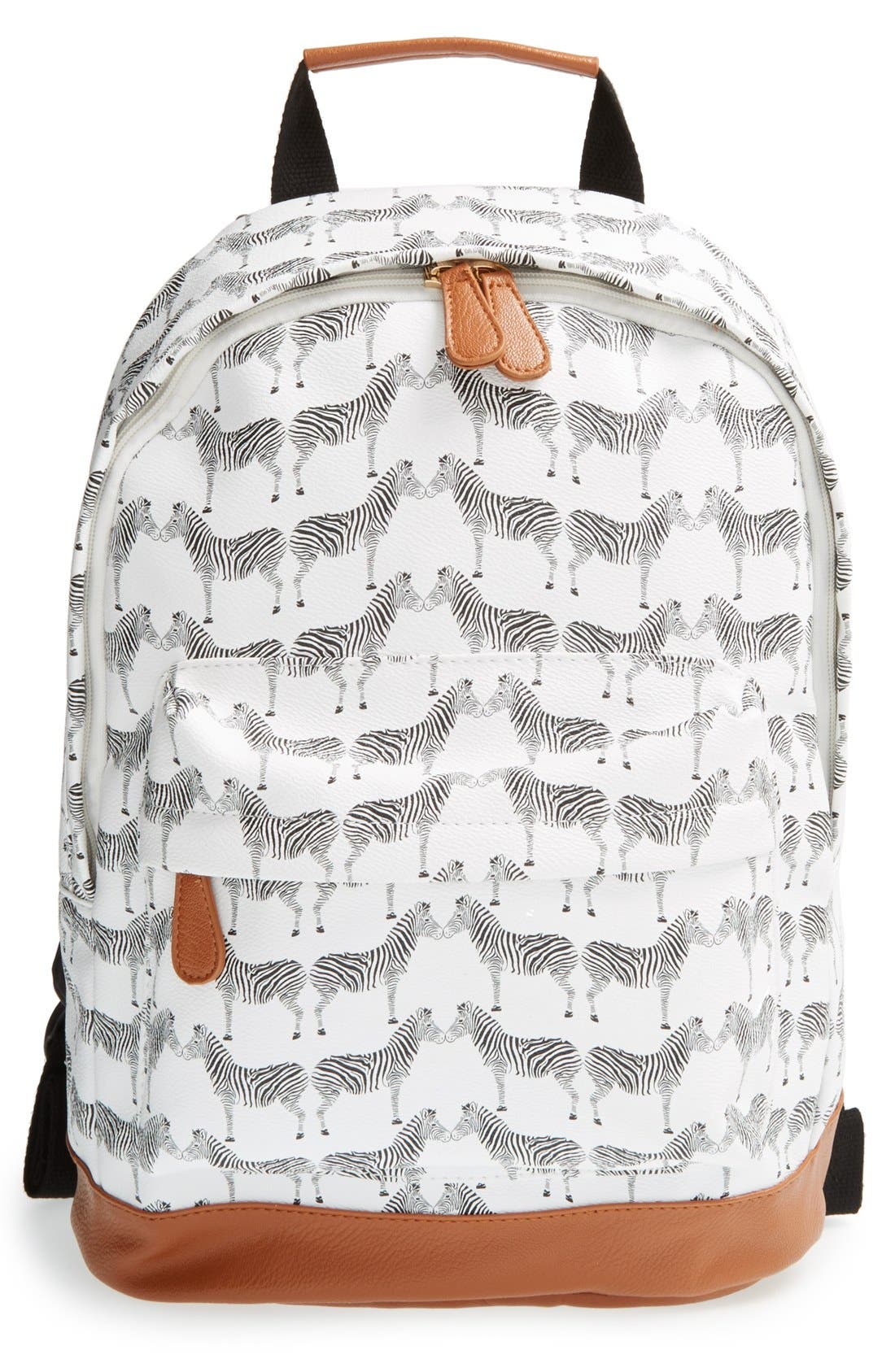 Zebra Print Backpack, Main, color, BLACK/ WHITE
