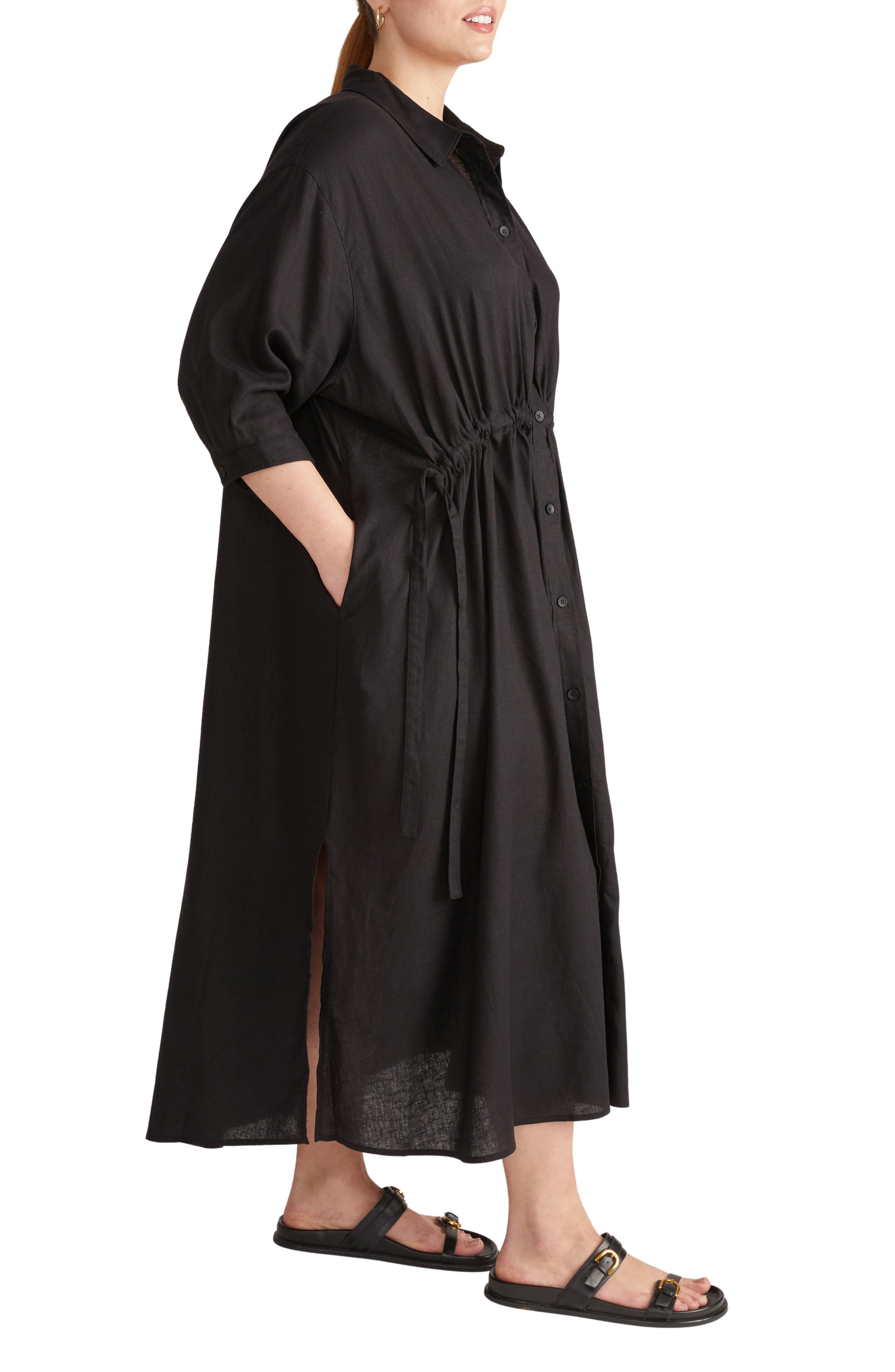 Drawstring Waist Button-Up Linen Blend Shirtdress - image 2