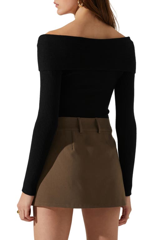 Astr The Label Zayla Crossover Off The Shoulder Rib Sweater In Black