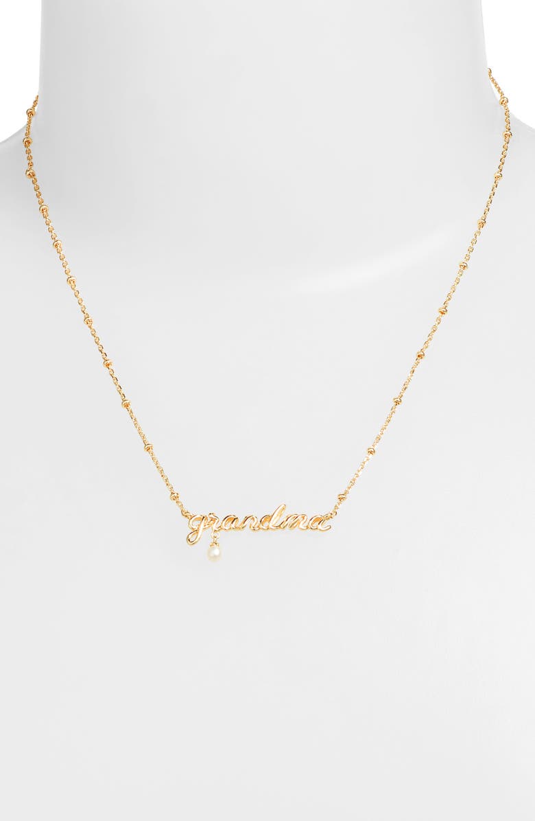 Kendra Scott Grandma Freshwater Pearl Script Pendant Necklace, Alternate, color,