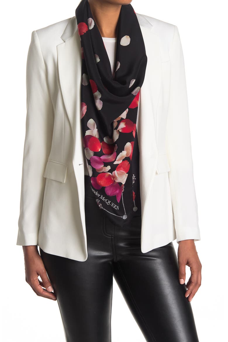 Alexander McQueen Petal Floral Silk Scarf, Main, color, BLACK PINK
