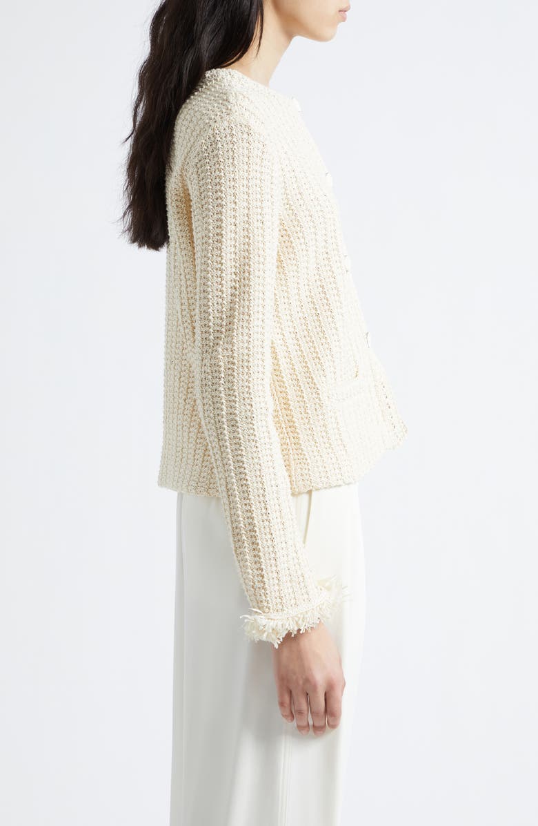 Emporio Armani Fringe Cotton Blend Cardigan, Alternate, color, Ivory