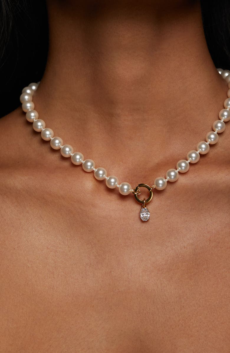 Nadri Poppy Charm Ring Necklace, Alternate, color, Gold/ White