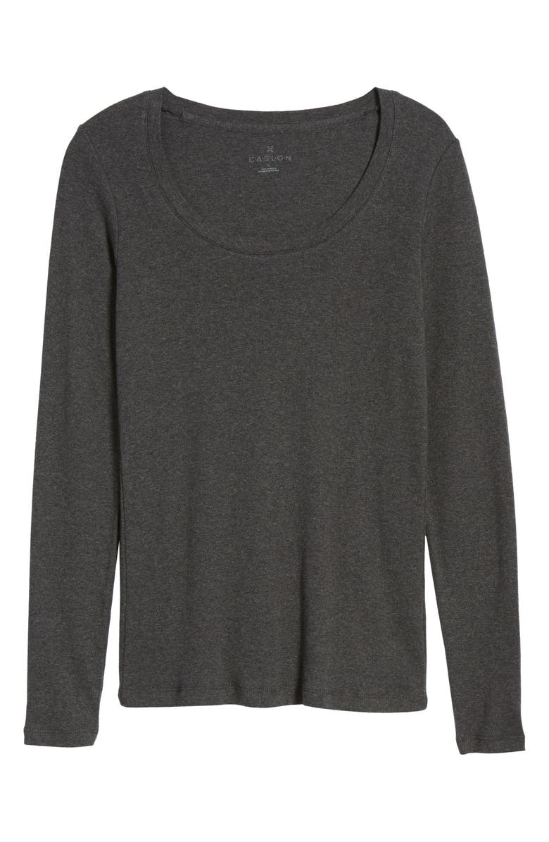 Caslon<sup>®</sup> Melody Ribbed Long Sleeve Scoop Cotton Tee, Alternate, color, 