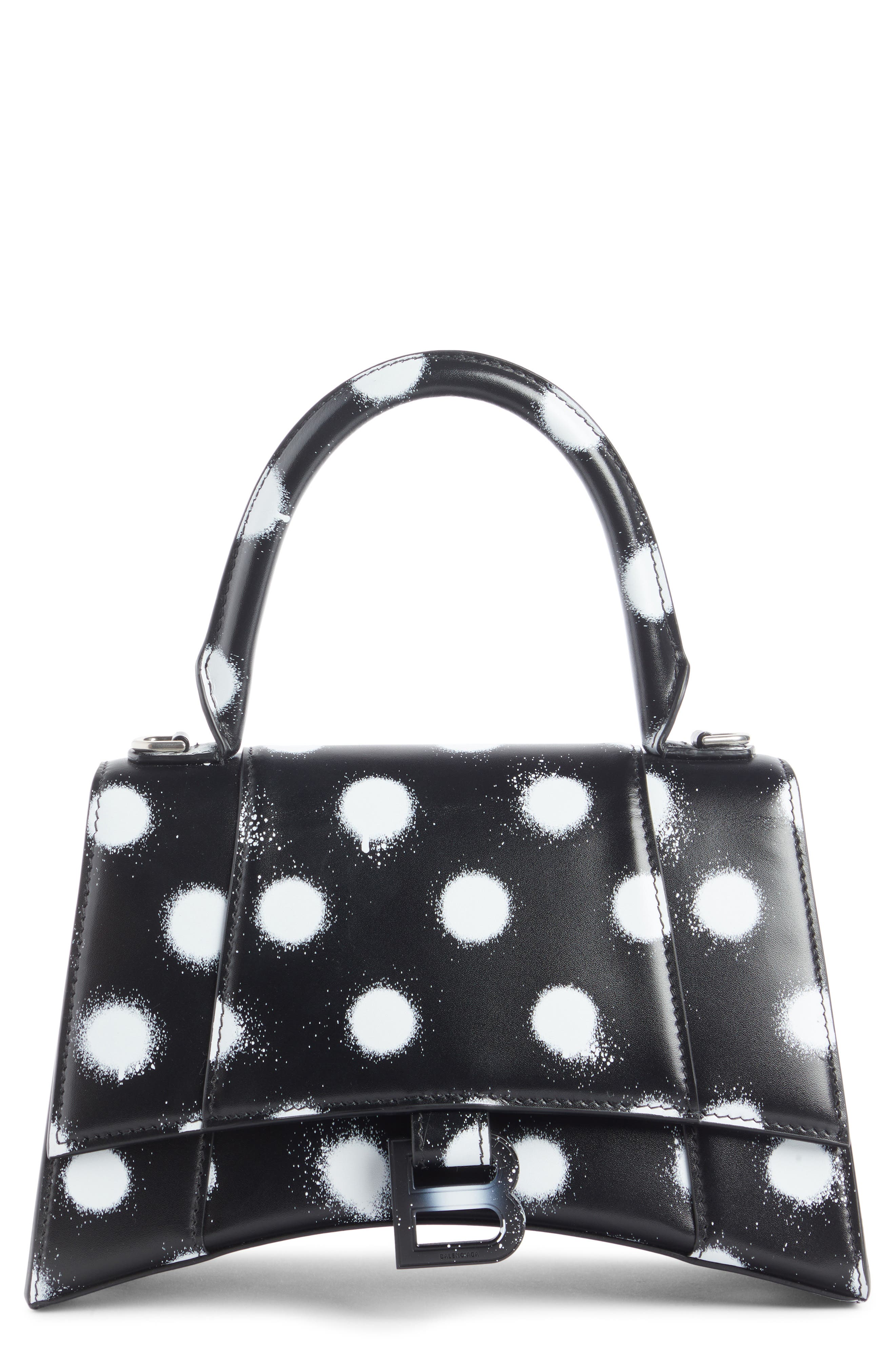 Balenciaga Small Hourglass Polka Dot Leather Top Handle Bag, Main, color, 