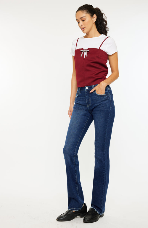 Kancan Gale Essentials High Rise Skinny Bootcut Jeans In Blue