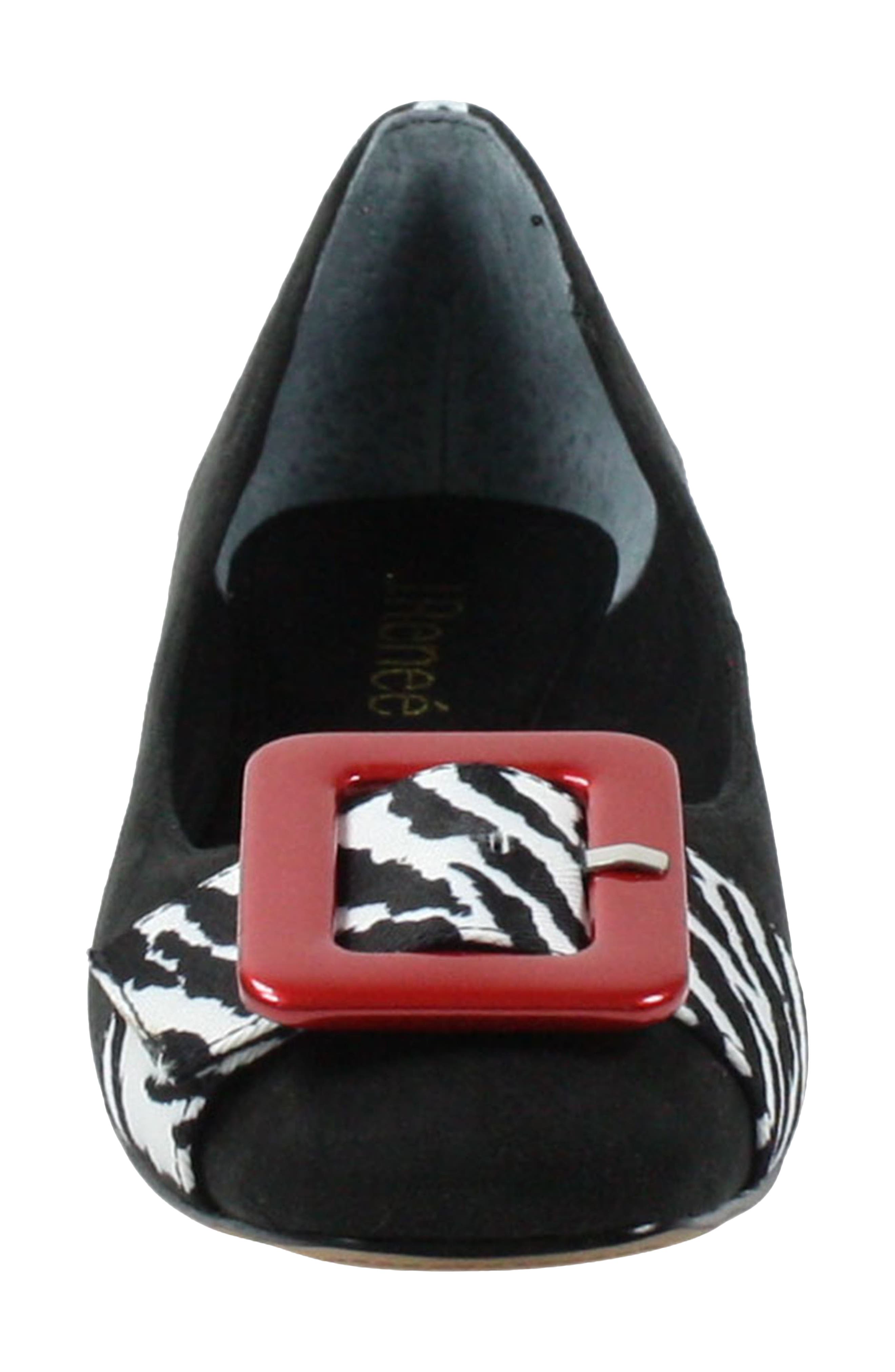Odalyz Buckle Flat, Alternate, color, BLACK SUEDE/ WHITE ANIMAL