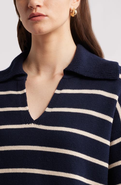 Nordstrom Stripe Cotton & Cashmere Sweater In Navy Night- Beige Beach Stripe
