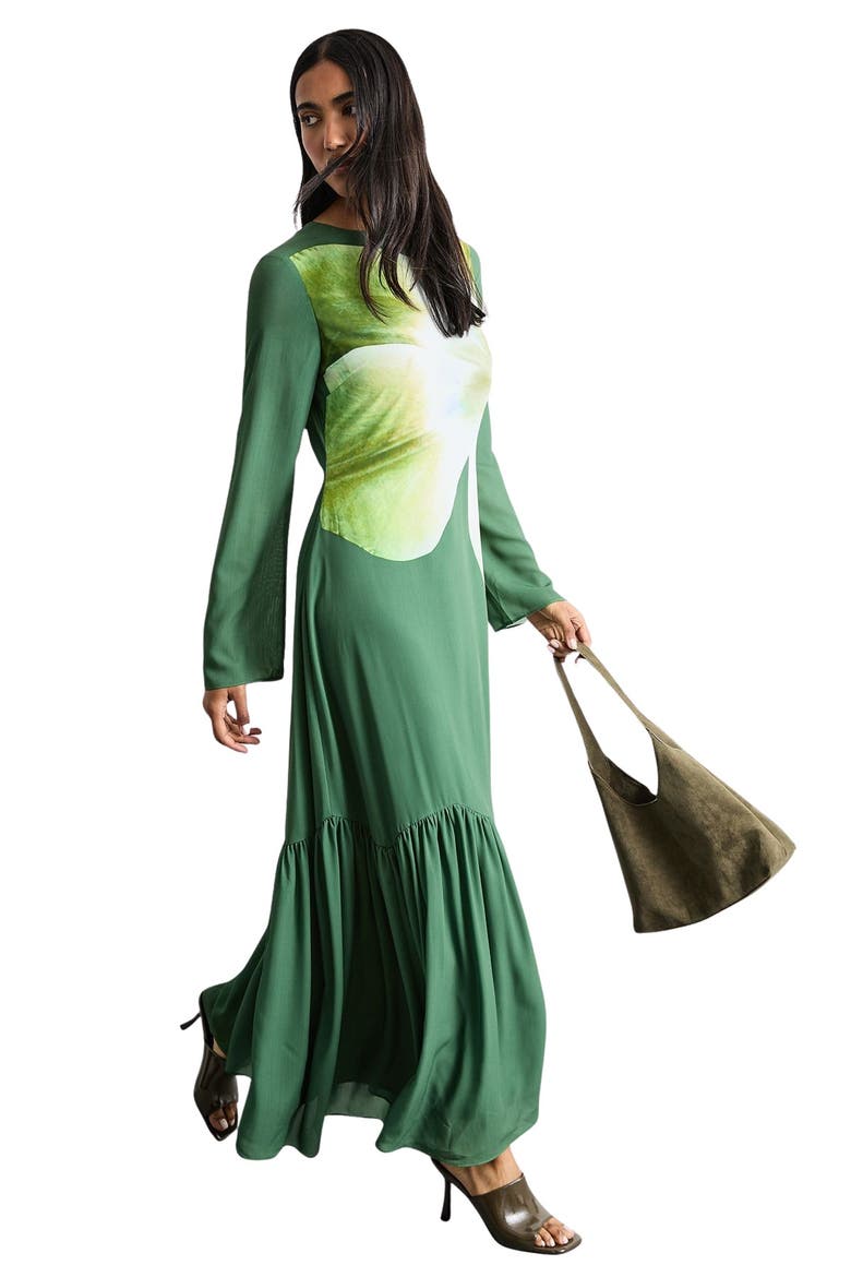 Chiffon Placement Print Midaxi Dress, Main, color, Dark Green