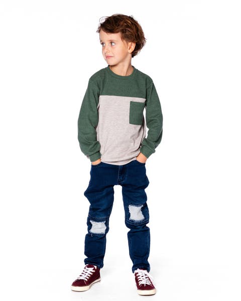 Long Sleeve Super Soft Brushed Jersey Top Color Block Heather (Toddler & Little Kid)
