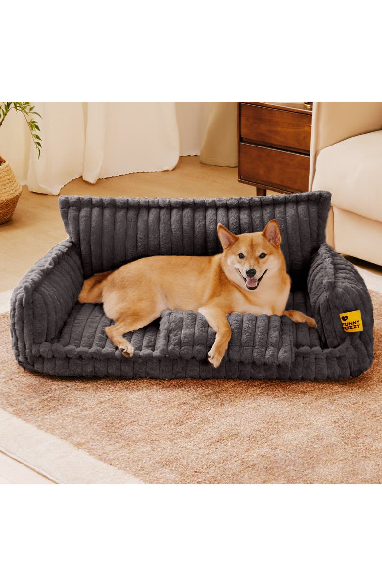 FunnyFuzzy Washable Fluffy Dog Sofa Bed, Alternate, color, Dark Grey