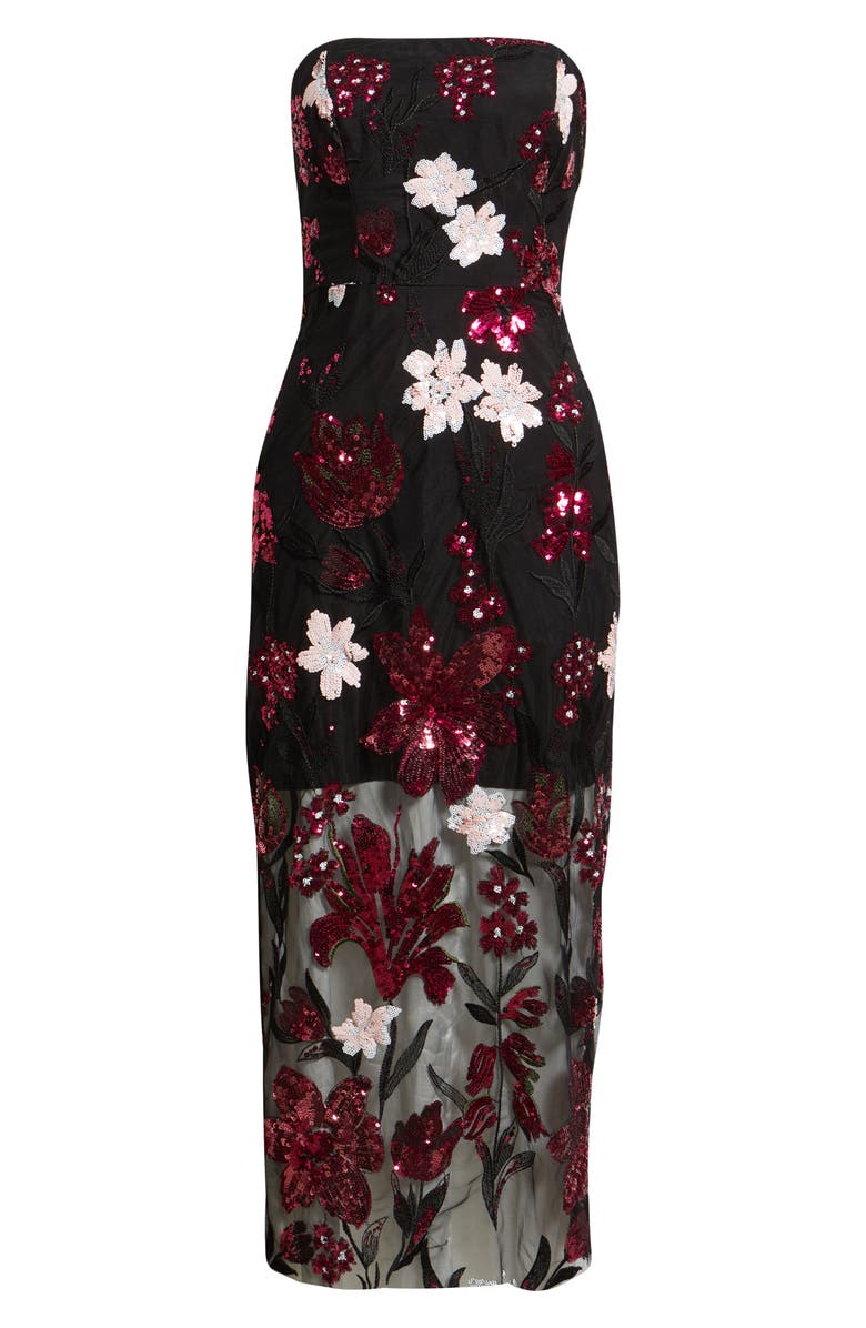 Sam Edelman Floral Sequin Strapless Midi Dress, Alternate, color, Pink/ Black
