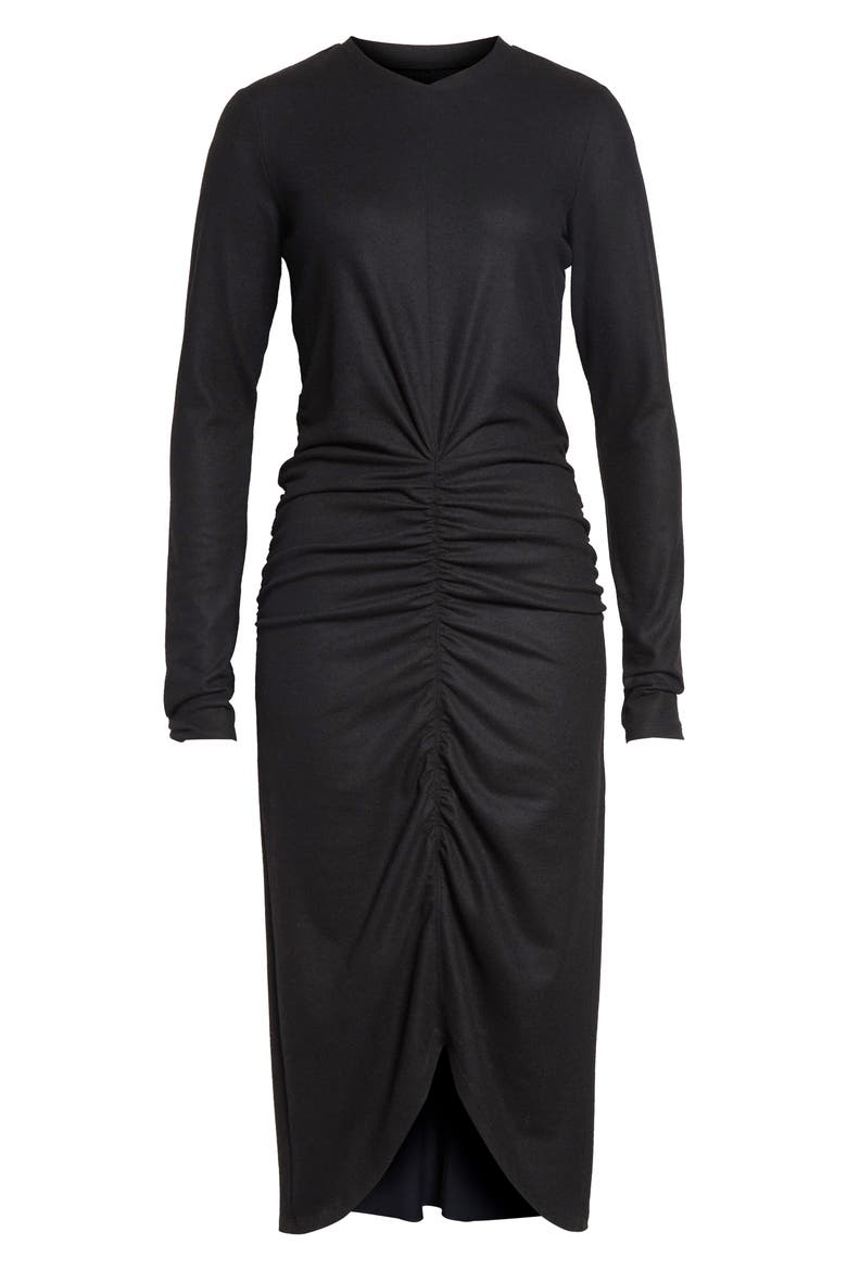 Dylin Long Sleeve Ruched Midi Dress, Alternate, color, BLACK