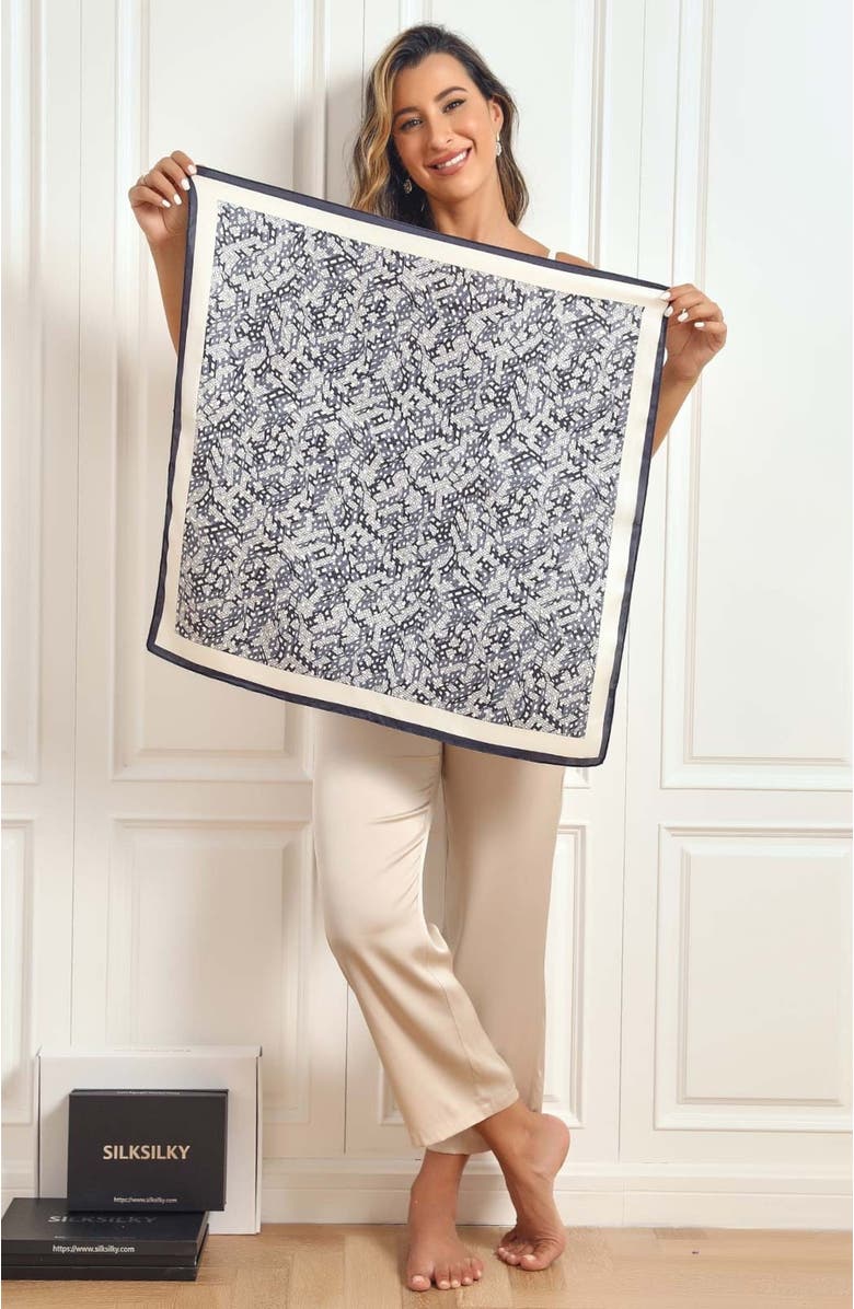 SILKSILKY Pure Silk Printed Square Scarf, Alternate, color, Black